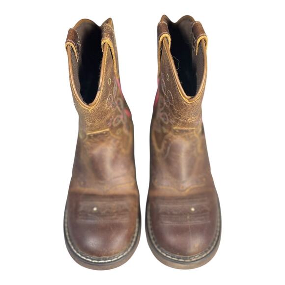 Justin Youth Girls Glitzi Light Up Brown Leather Western Cowgirl Boots Size-13.5 - Picture 9 of 9